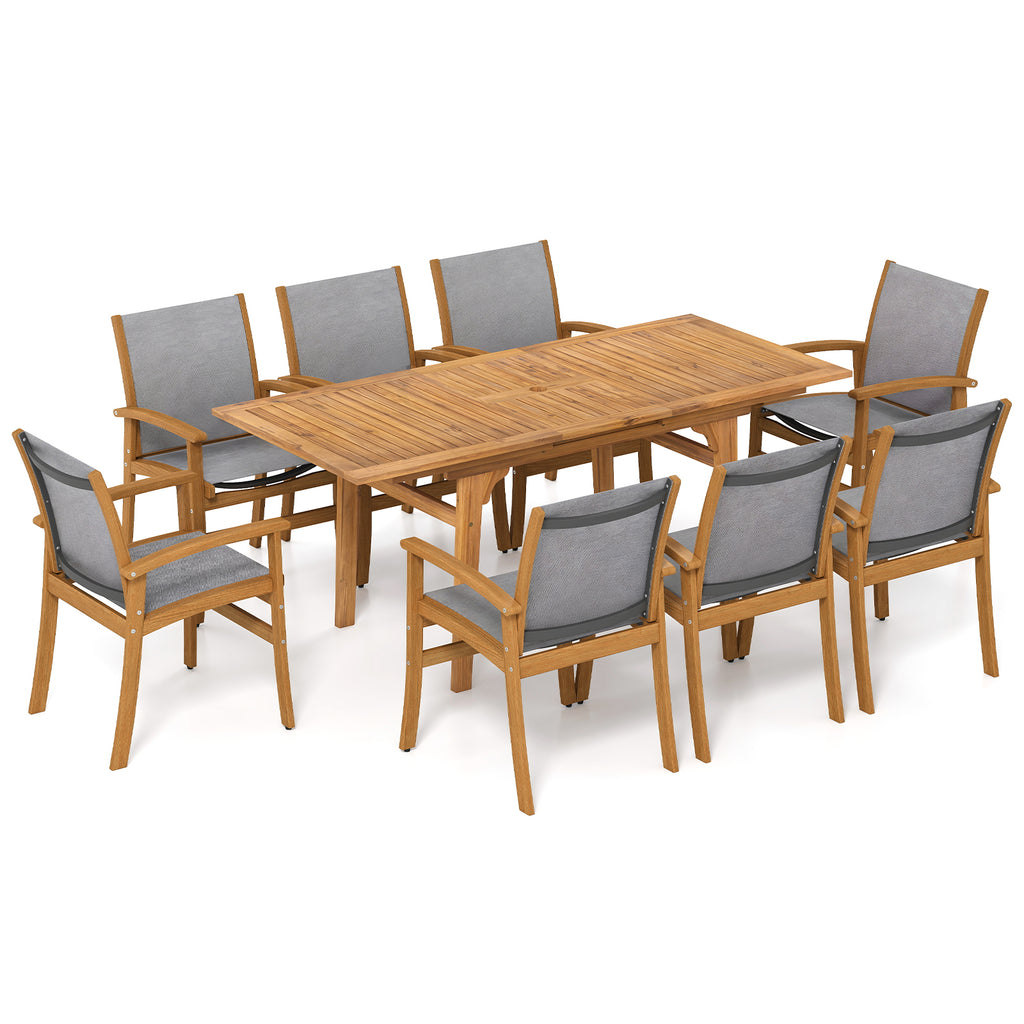 Acacia Wood Patio Dining Set for 6-8 - Gray