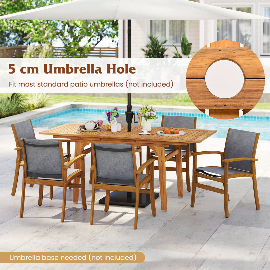 Acacia Wood Patio Dining Set for 6-8 - Gray