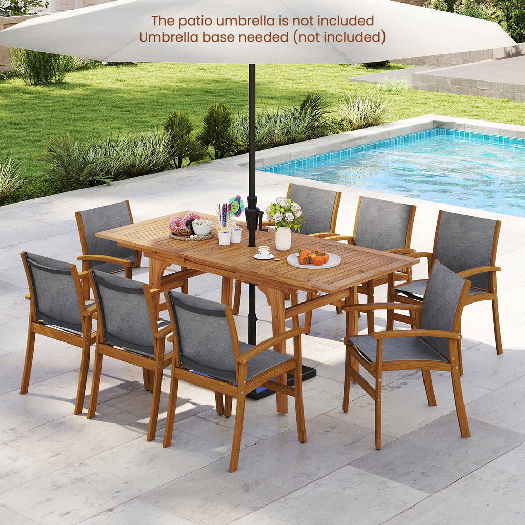 Acacia Wood Patio Dining Set for 6-8 - Gray