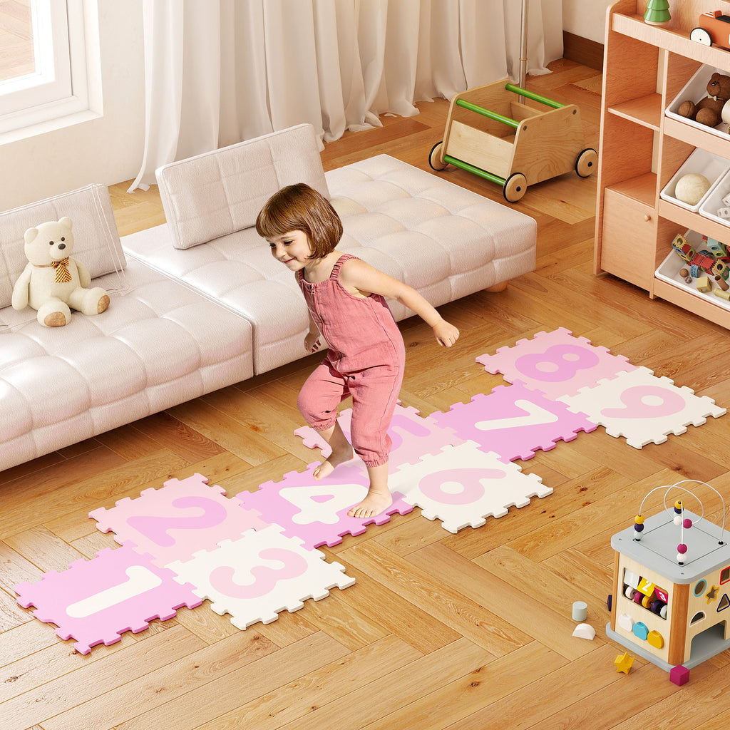 Pink Interlocking Foam Puzzle Floor Mat Set with 3 Marker Discs - 9 Pieces
