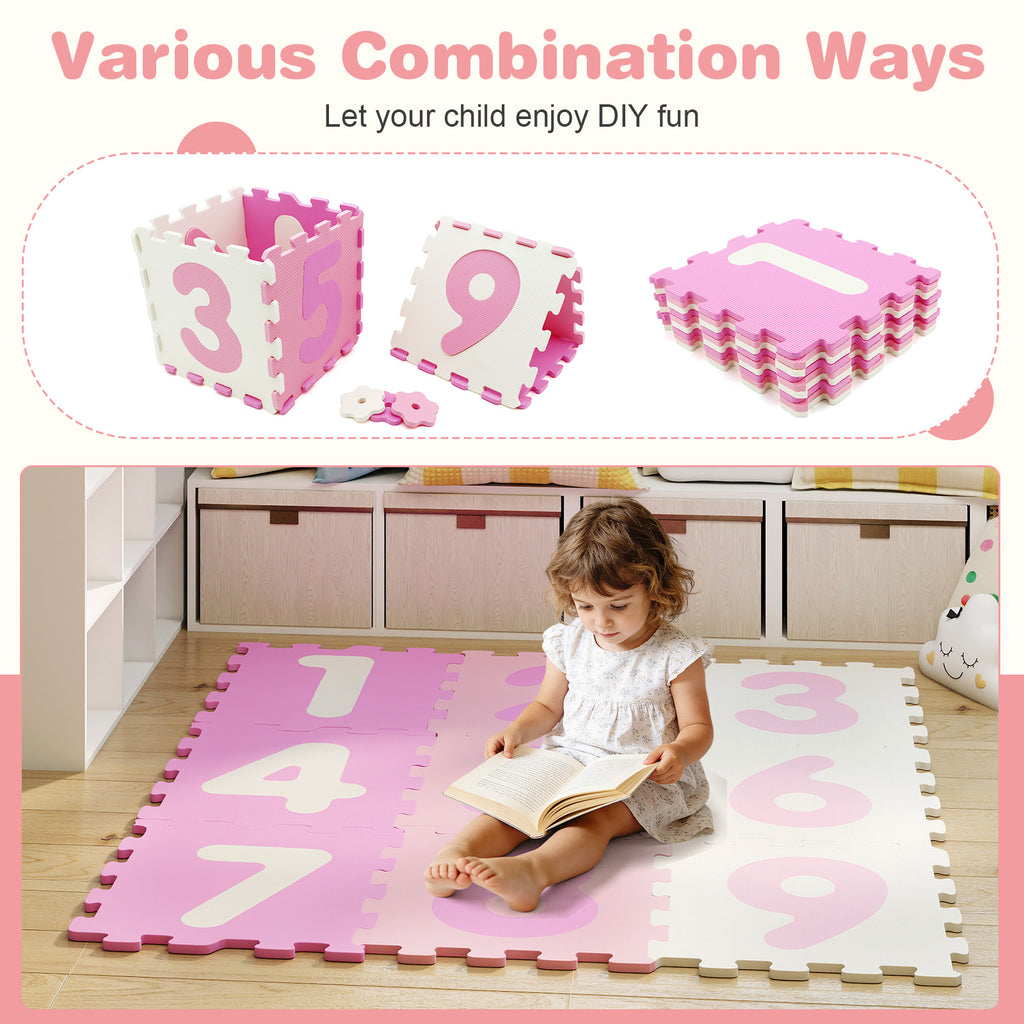Pink Interlocking Foam Puzzle Floor Mat Set with 3 Marker Discs - 9 Pieces