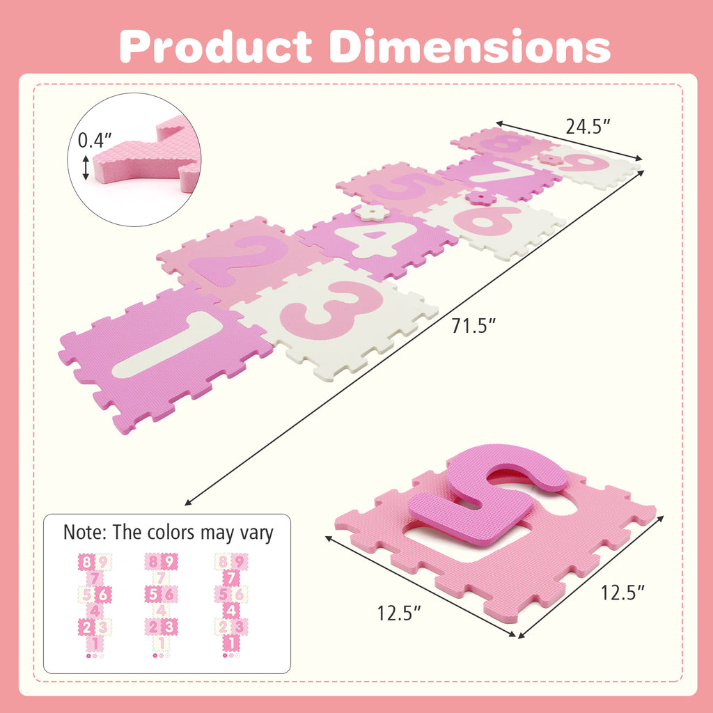 Pink Interlocking Foam Puzzle Floor Mat Set with 3 Marker Discs - 9 Pieces