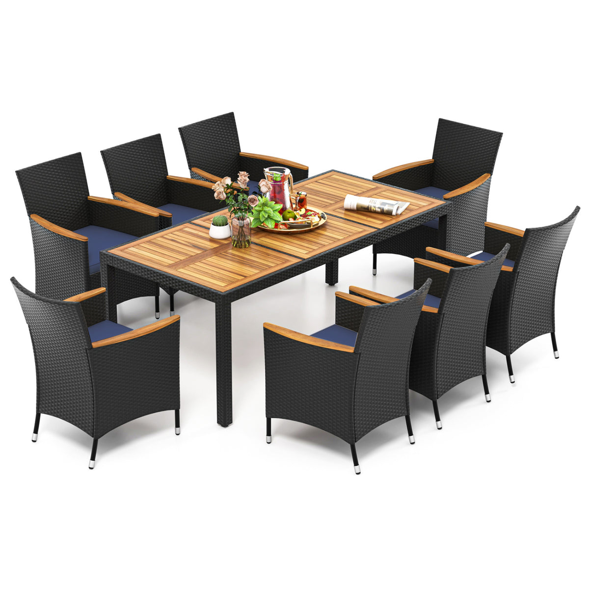 9 Pieces Outdoor Dining Set with Acacia Wood Tabletop for Garden