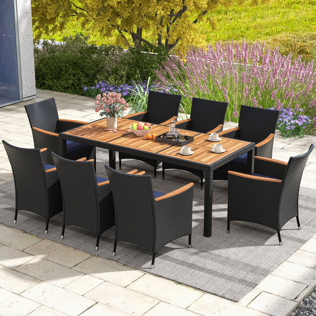 9 Pieces Outdoor Dining Set with Acacia Wood Tabletop for Garden