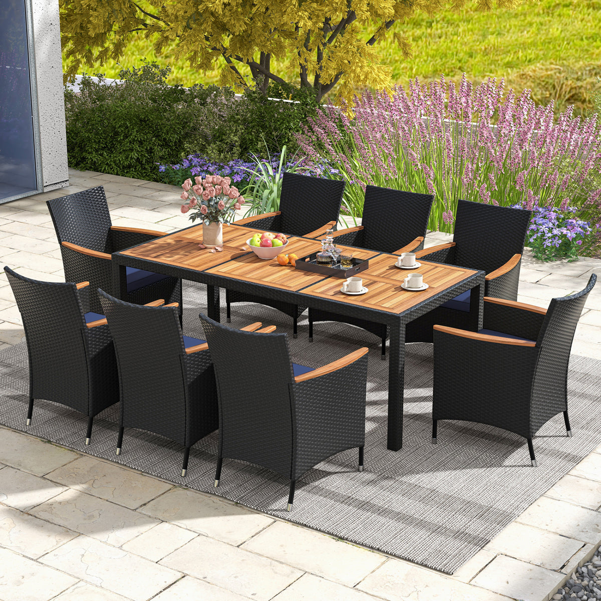 9 Pieces Outdoor Dining Set with Acacia Wood Tabletop for Garden