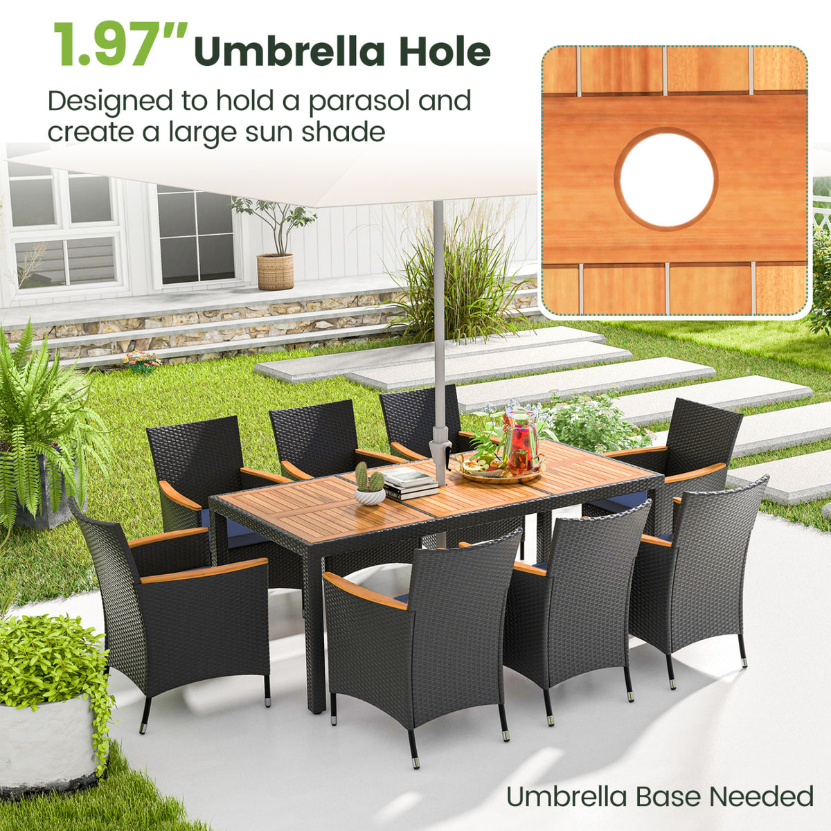 9 Pieces Outdoor Dining Set with Acacia Wood Tabletop for Garden