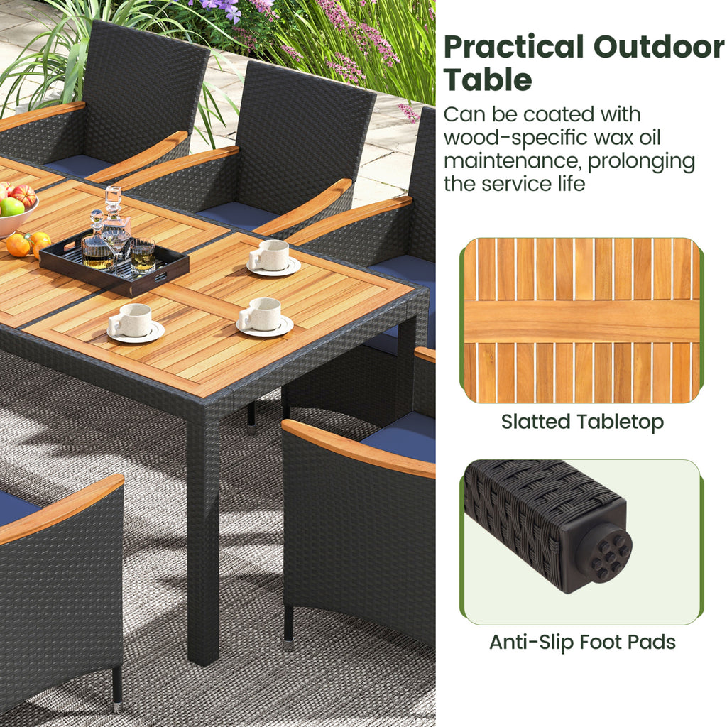 9 Pieces Outdoor Dining Set with Acacia Wood Tabletop for Garden