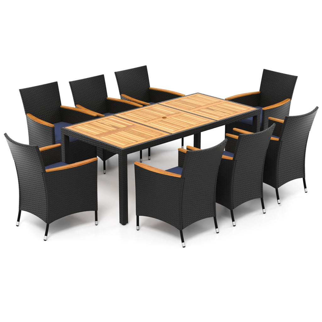 9-Piece Patio Dining Set with Umbrella Hole, Acacia Wood Table & Rattan Chairs - Style B