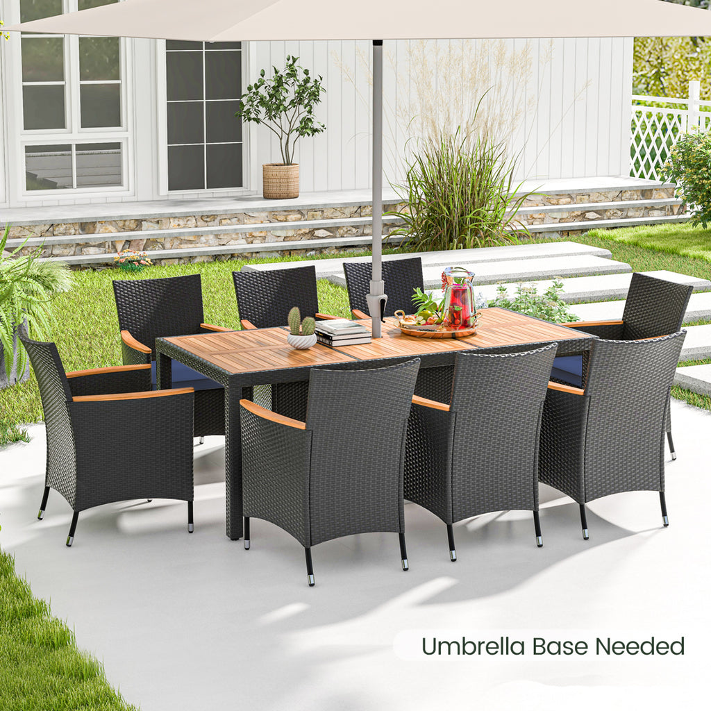 9 Pieces Outdoor Dining Set with Acacia Wood Tabletop for Garden