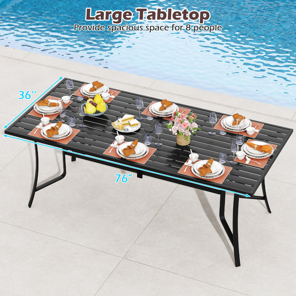 9-Piece Patio Dining Set with Stackable Chairs - Rectangular Table, Black