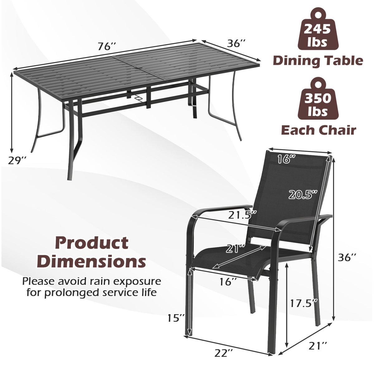 9-Piece Patio Dining Set with Stackable Chairs - Rectangular Table, Black