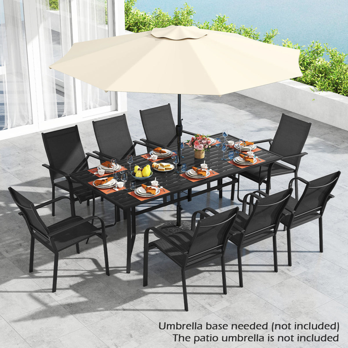 9-Piece Patio Dining Set with Stackable Chairs - Rectangular Table, Black