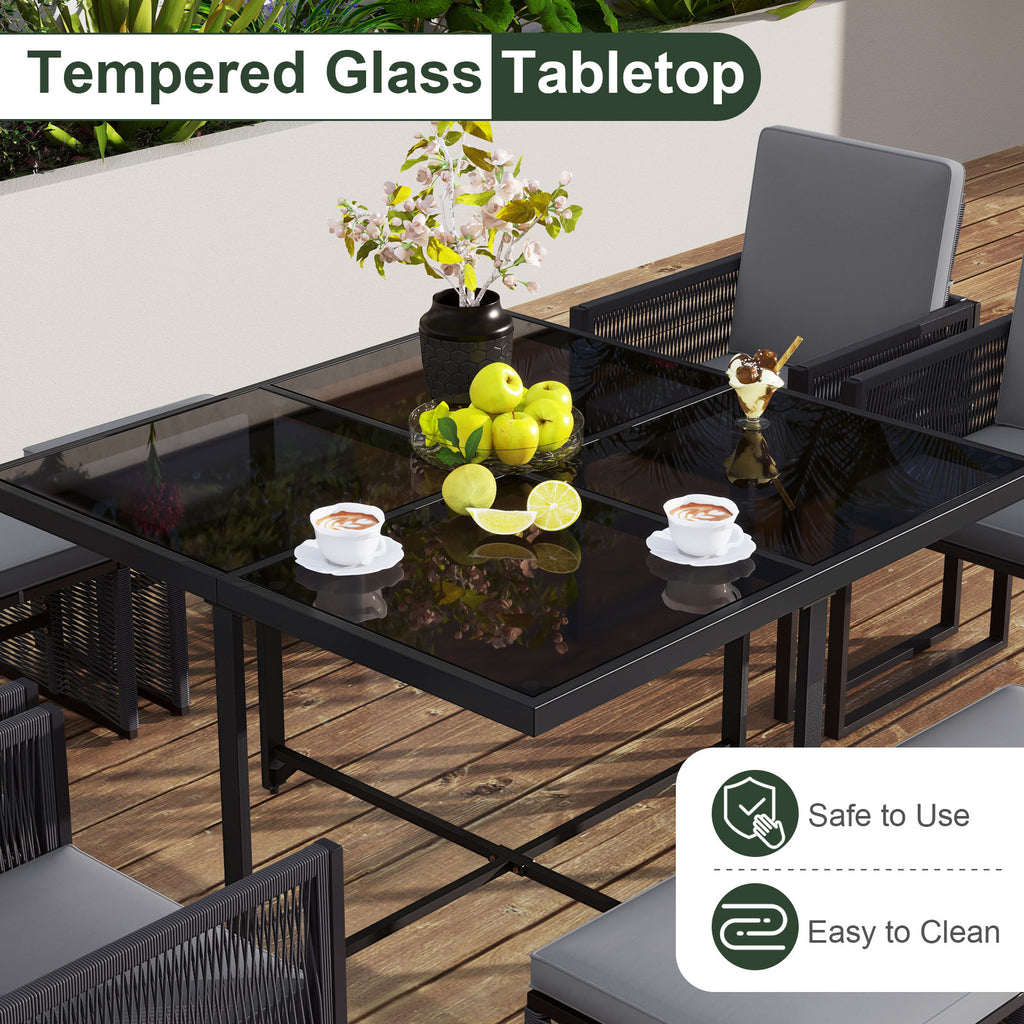 9-Piece Patio Dining Set with Cushions - Gray