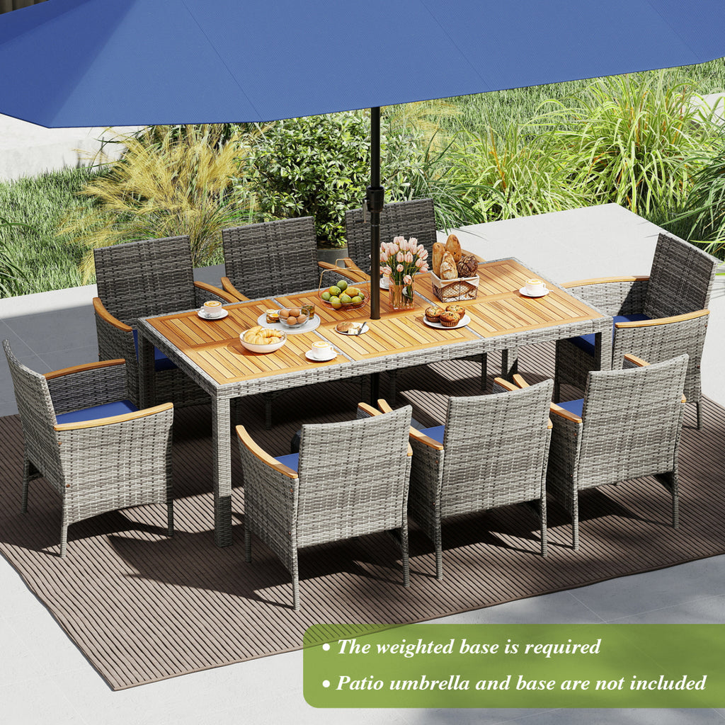 9-Piece Patio Wicker Dining Set for Deck & Garden, Style C Navy