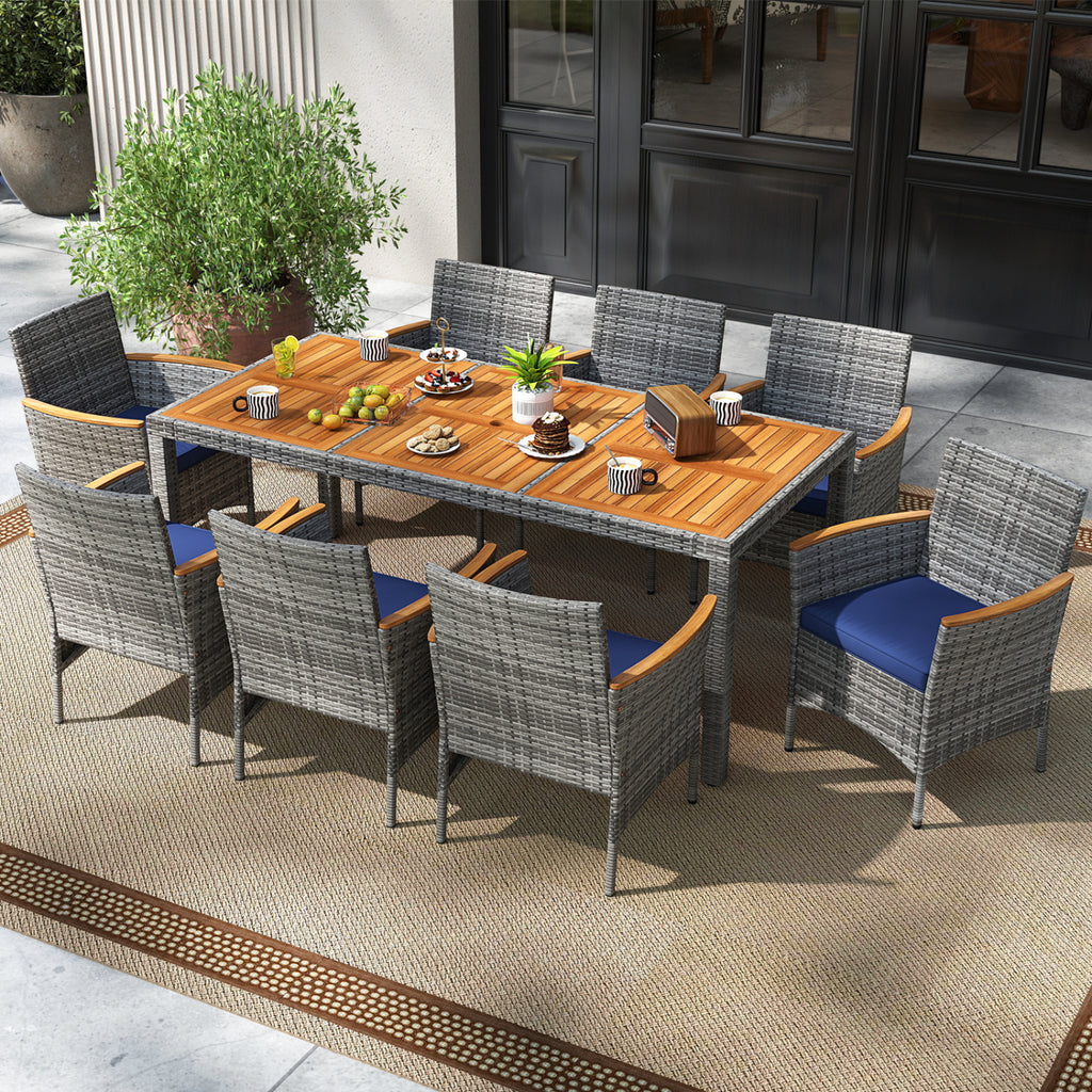 9-Piece Patio Wicker Dining Set for Deck & Garden, Style C Navy