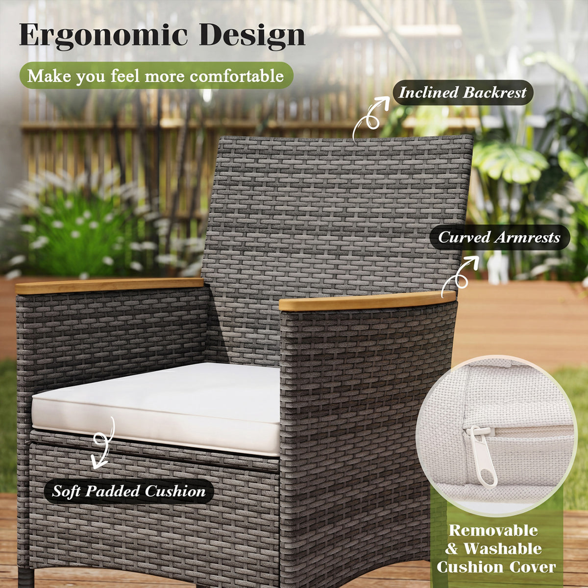 9 Pieces Rattan Patio Dining Set with Acacia Wood Table and Cushioned