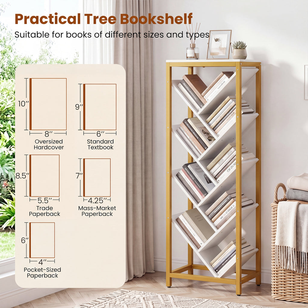9-Tier Freestanding Bookcase, White