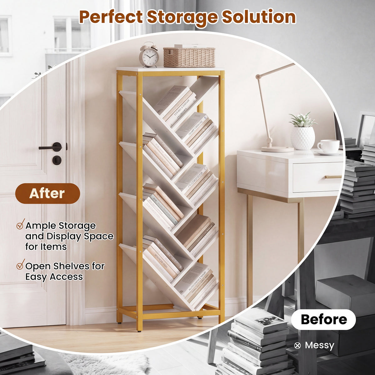 9-Tier Freestanding Bookcase, White