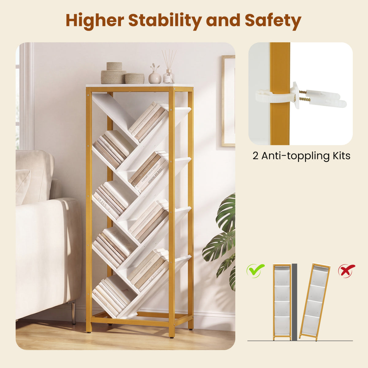 9-Tier Freestanding Bookcase, White