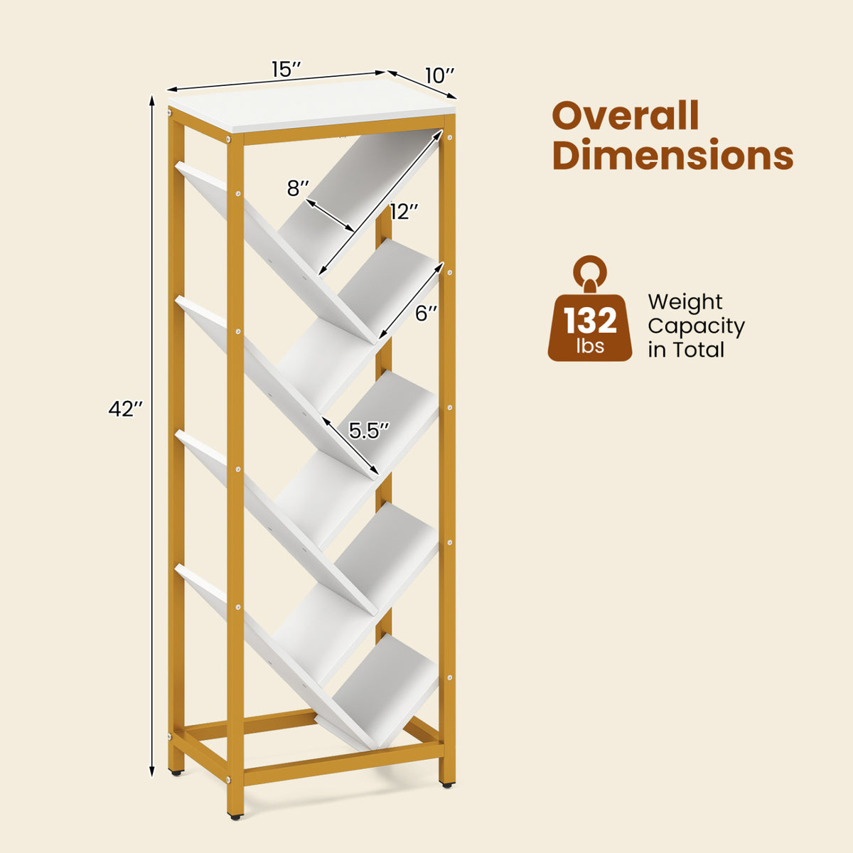 9-Tier Freestanding Bookcase for Hardcover Books
