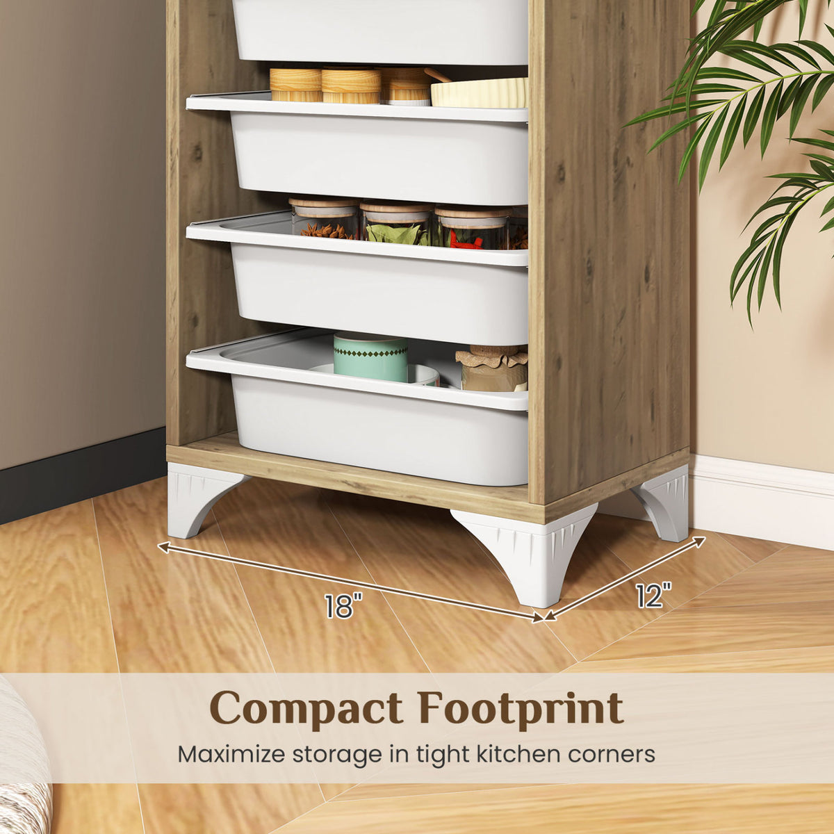 8-Drawer Wood Fruit & Vegetable Storage Rack - Pantry Organizer