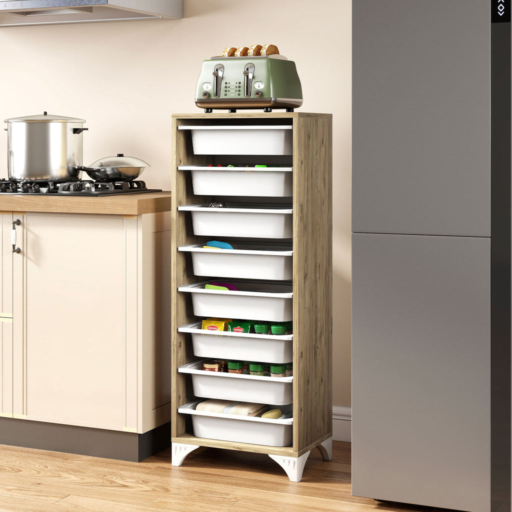 8-Drawer Wooden Pantry Organizer Cabinet - Freestanding Storage Rack