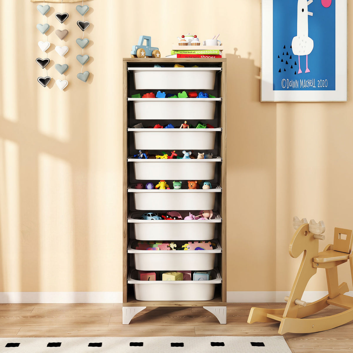 8-Drawer Wooden Pantry Organizer Cabinet - Freestanding Storage Rack