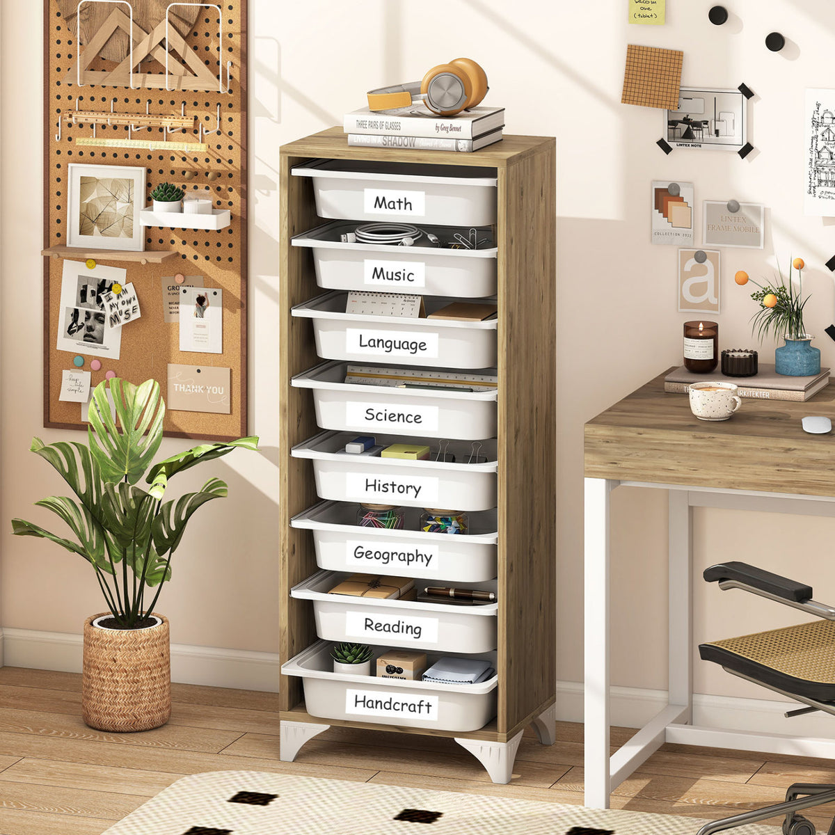 8-Drawer Wooden Pantry Organizer Cabinet - Freestanding Storage Rack