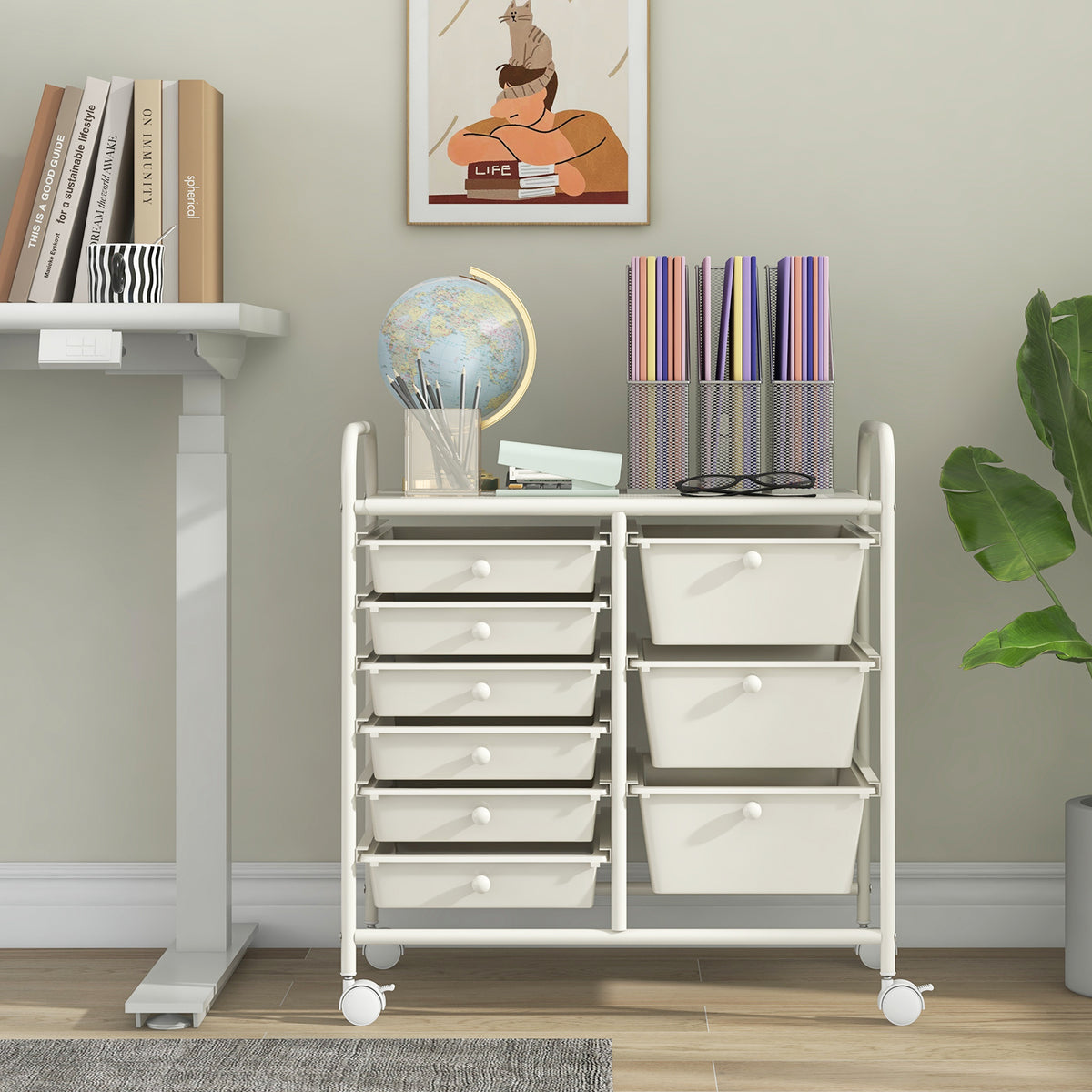9-Drawer Rolling Storage Cart - White
