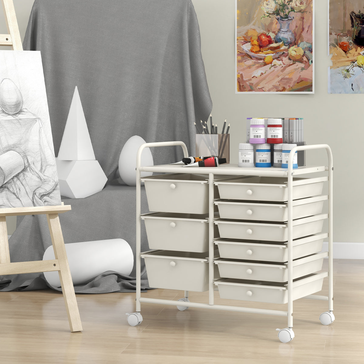 9-Drawer Rolling Storage Cart - White