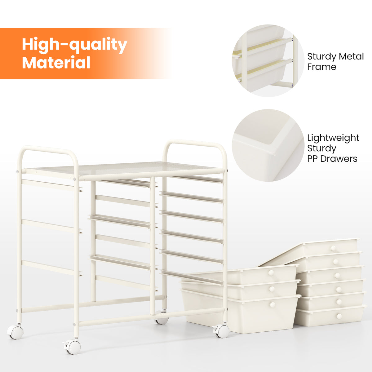 9-Drawer Rolling Storage Cart - White
