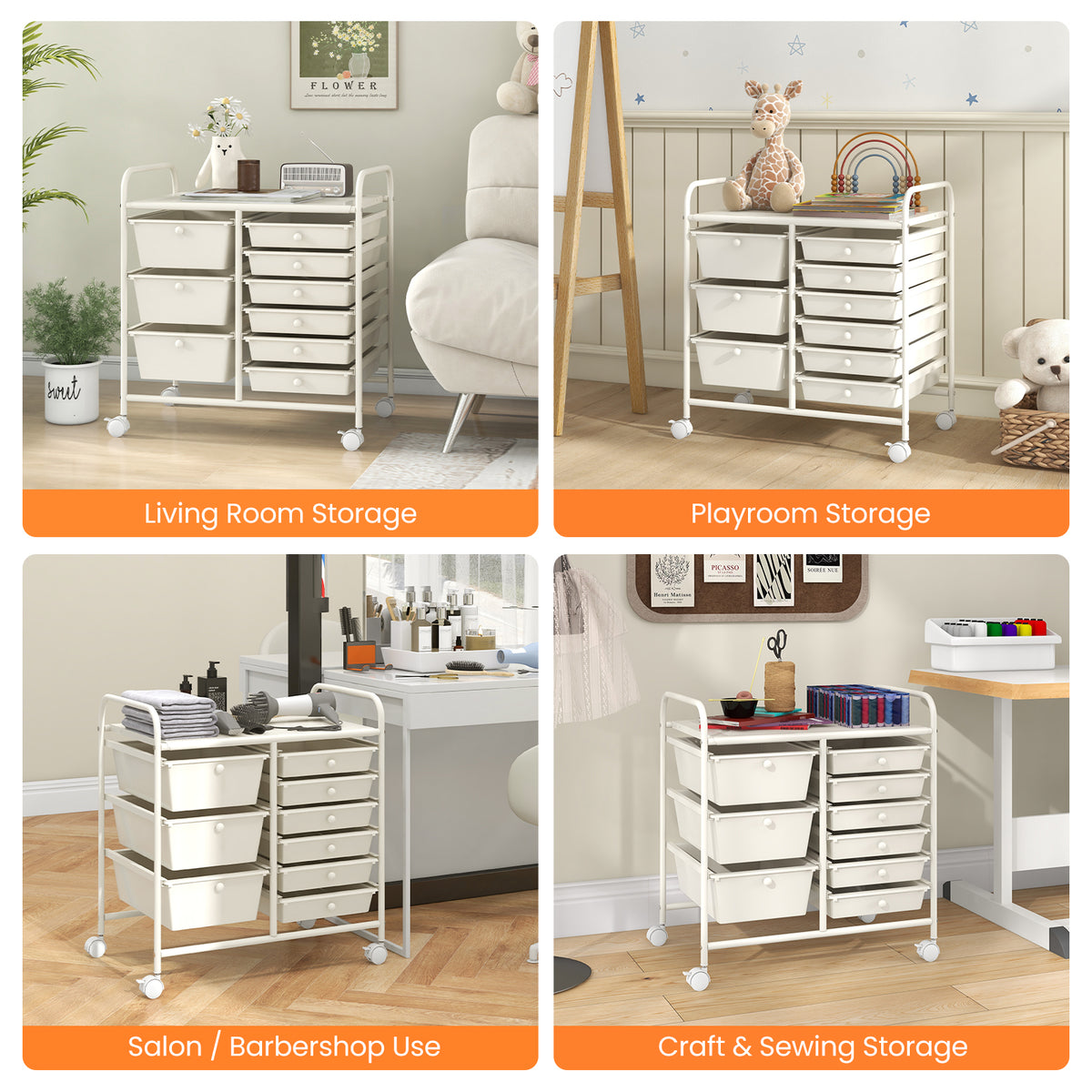 9-Drawer Rolling Storage Cart - White