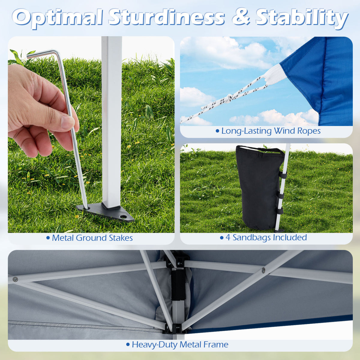 9 ft x Pop Up Canopy Tent with 8 Ground Stakes 4 Wind Ropes and Carry
