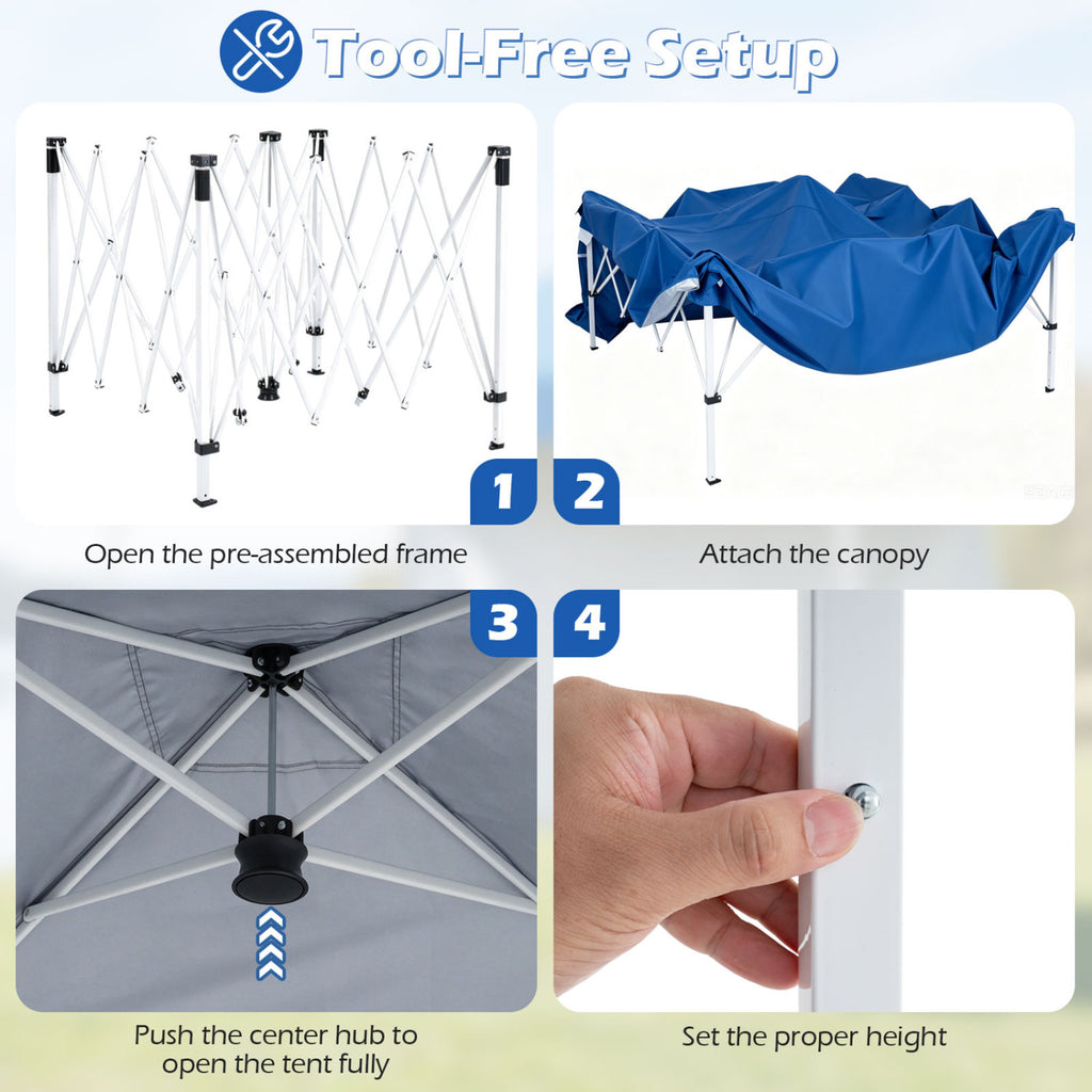 9 ft x Pop Up Canopy Tent with 8 Ground Stakes 4 Wind Ropes and Carry