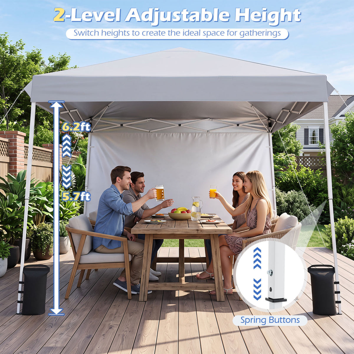 9 ft x Pop Up Canopy Tent with 8 Ground Stakes 4 Wind Ropes and Carry