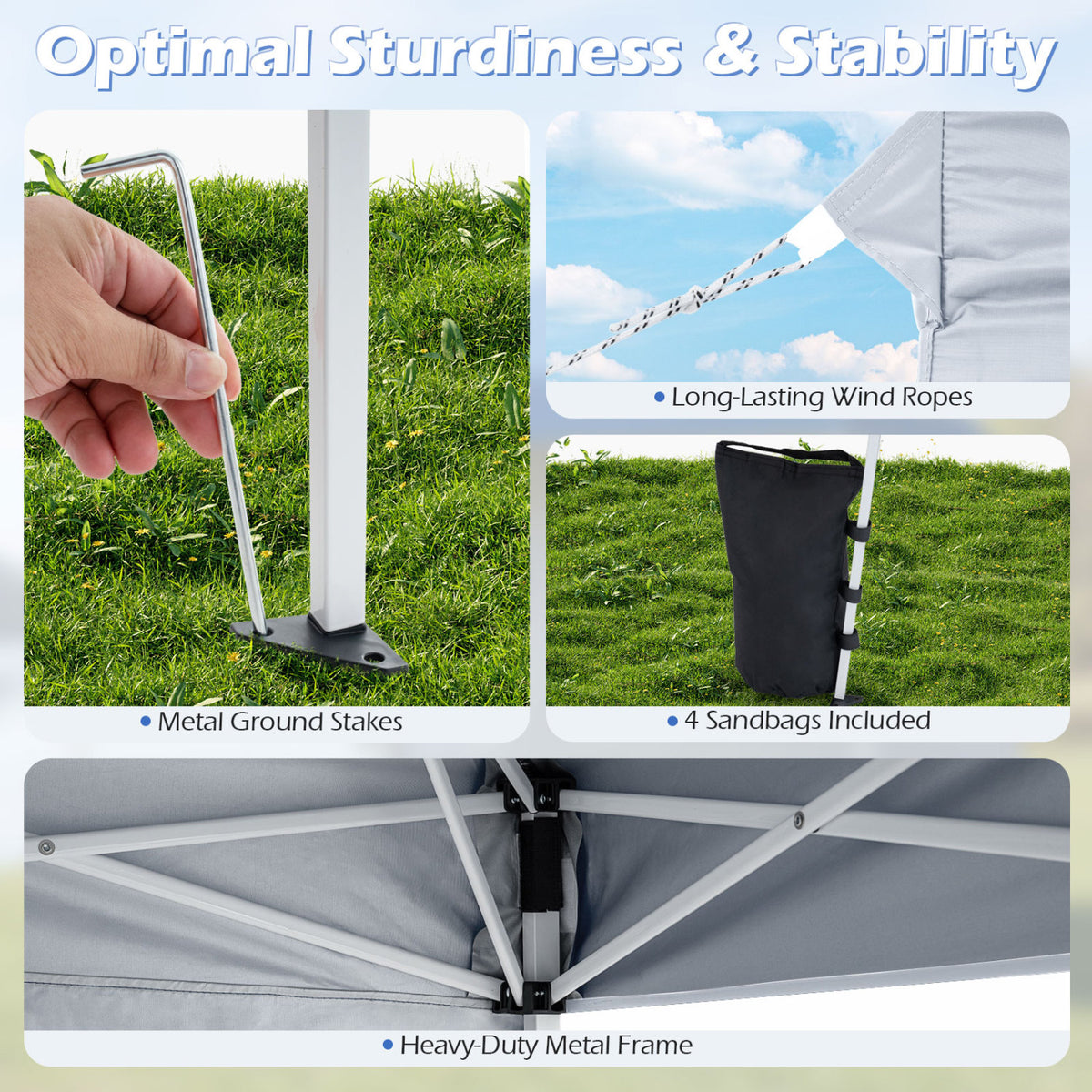 9 ft x Pop Up Canopy Tent with 8 Ground Stakes 4 Wind Ropes and Carry