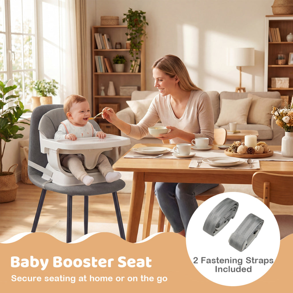 White 9-in-1 Convertible Baby High Chair with Solid Wood Legs & Removable Tray
