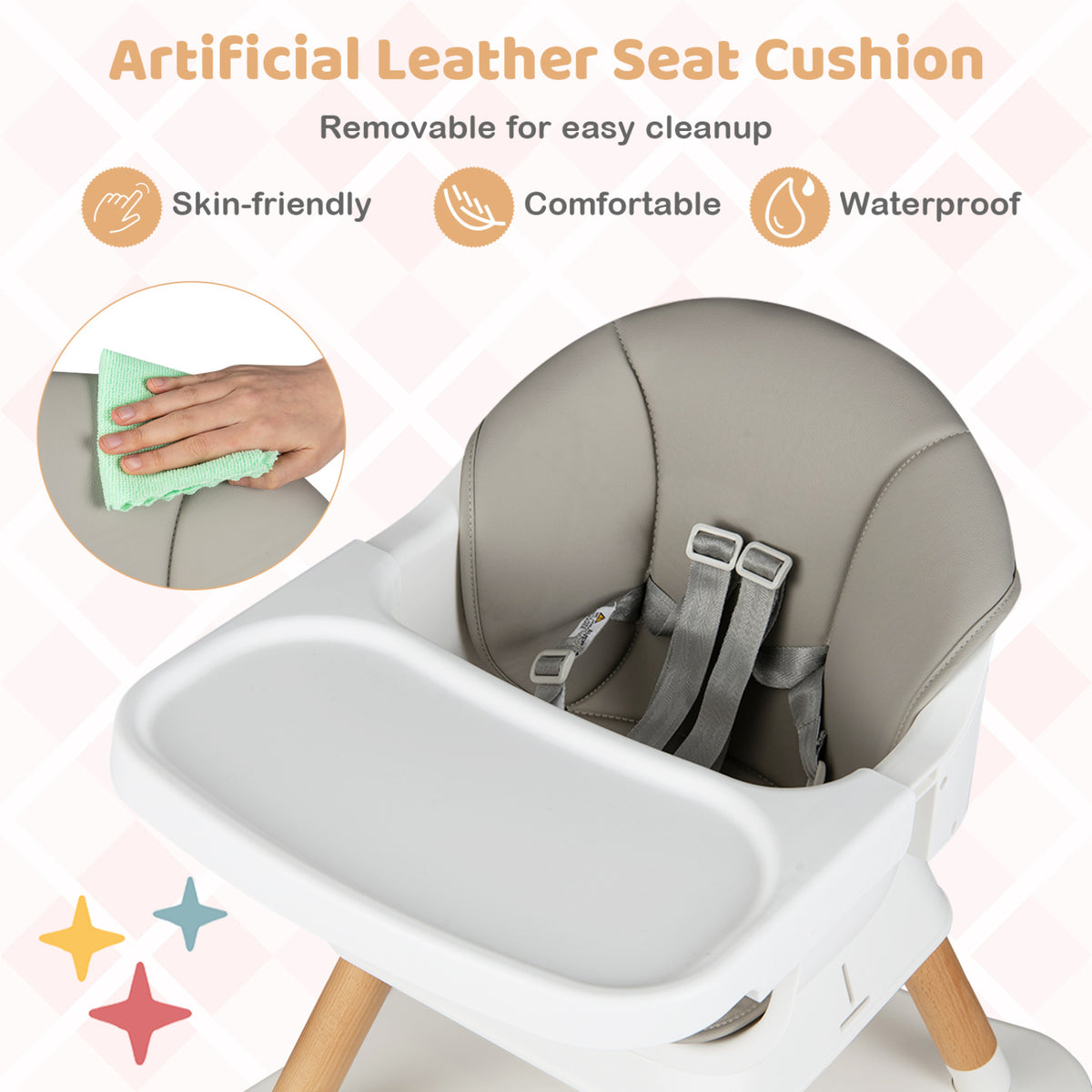 White 9-in-1 Convertible Baby High Chair with Solid Wood Legs & Removable Tray