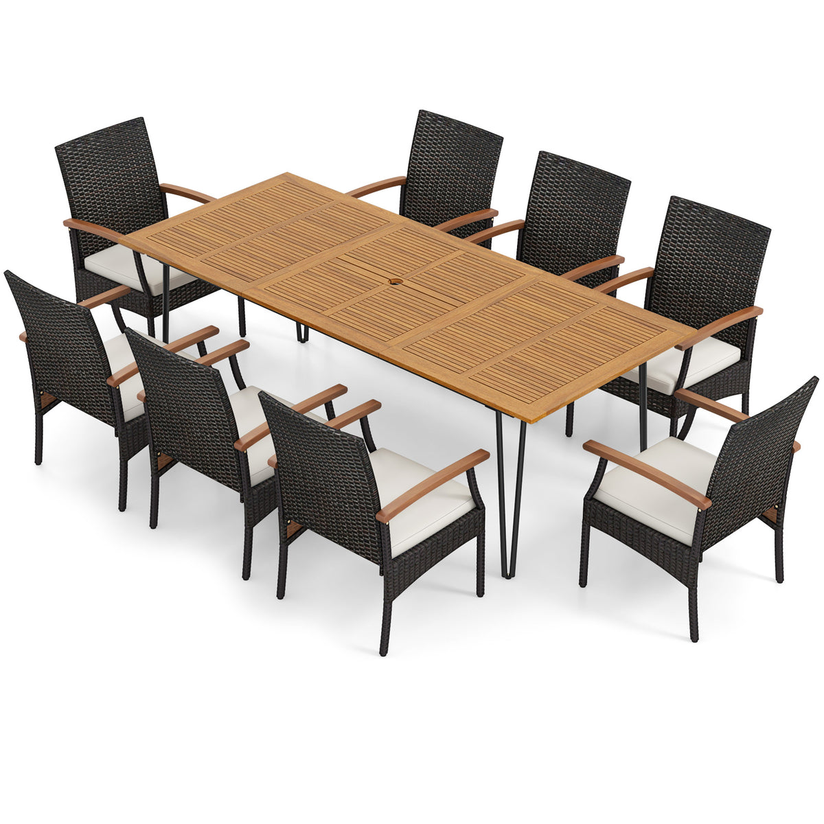 9 Pieces Outdoor Patio Dining Set with Acacia Wood Square Table and
