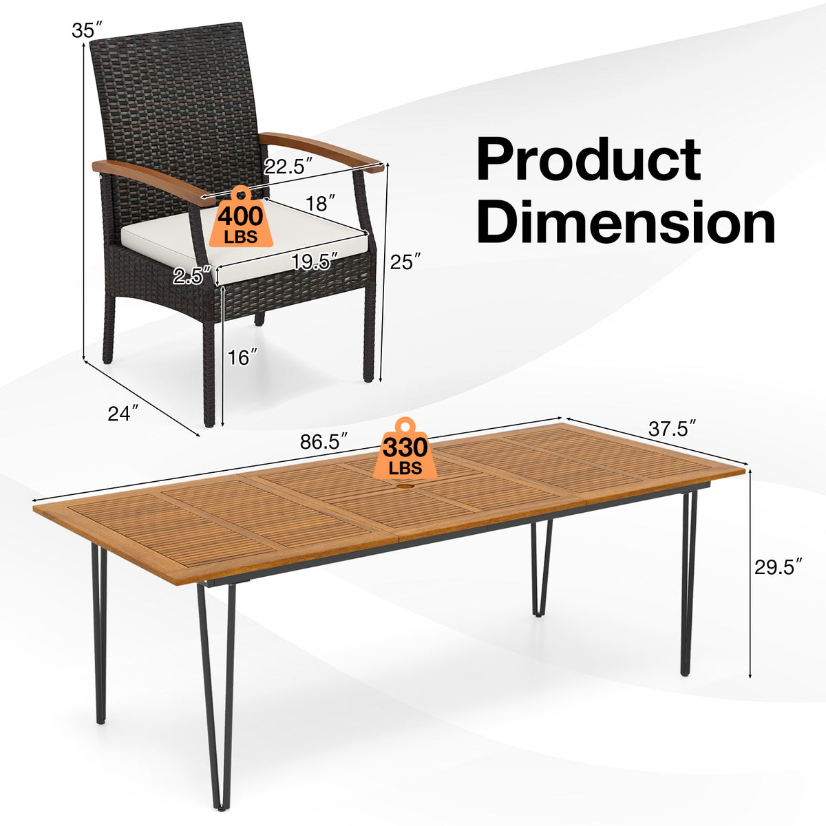 9 Pieces Outdoor Patio Dining Set with Acacia Wood Square Table and