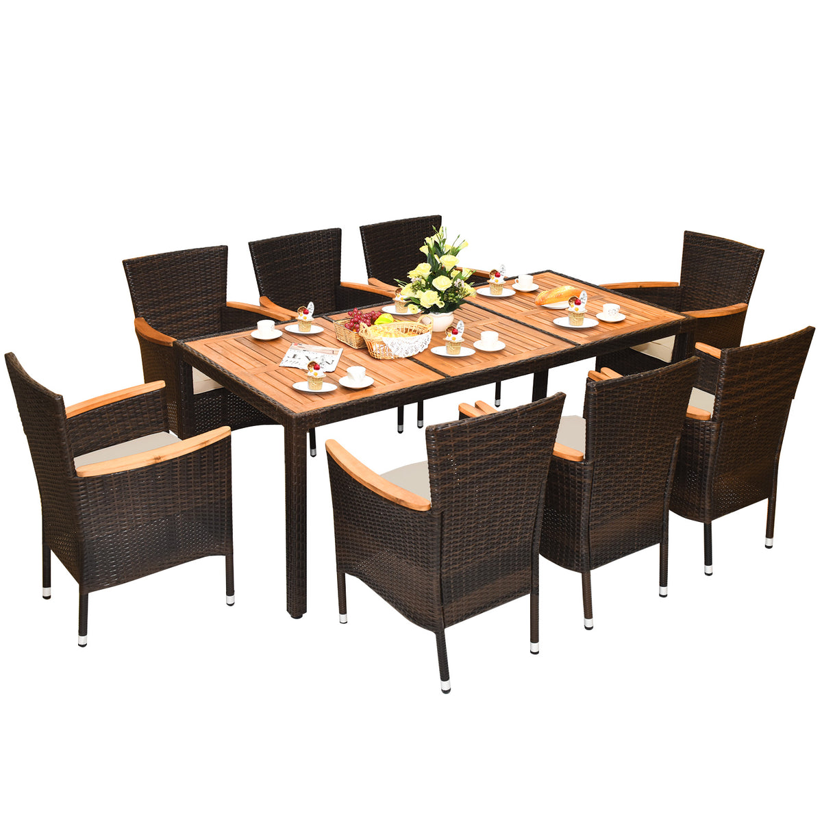 10-Piece Outdoor Patio Dining Set with 15 ft Umbrella - Beige