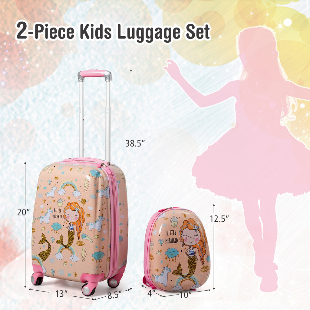 Kids Travel Luggage Set with Backpack and Suitcase - Mermaid Pattern, 12/18 Inch