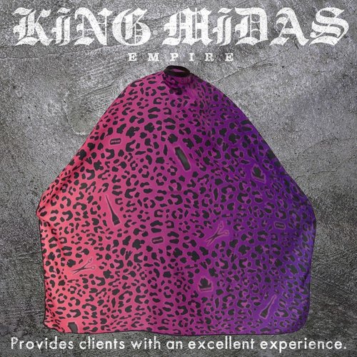 Hair Stylist Cape Unisex Barber Capes Professional, Water Proof, Metal Snap Button Closures Leopard King Midas Cape (Purple/Pink)