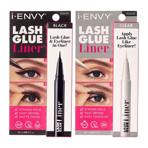 i-ENVY 2 in 1 Lash Glue Liner, Eyelash Adhesive & Eyeliner in One (0.02 Oz), Quick Precise Application, Fast Drying Matte Finish, Strong Hold for Lash Cluster, Strip Lash Extension (Black & Clear)