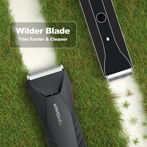 MANSPOT Manscape Body & Pubic Hair Trimmer for Men, Electric Groin Hair Trimmer, Replaceable Ceramic Blade Heads,Waterproof for Wet/Dry Use,Standing Recharge Dock,90 Minutes Shaving(Black)
