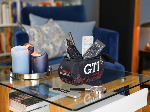 BRISA VW Collection - Volkswagen Neoprene Universal Makeup Cosmetics Toiletry Travel Pharmacy Bag in GTI Design (Hexagon/Black/Small)