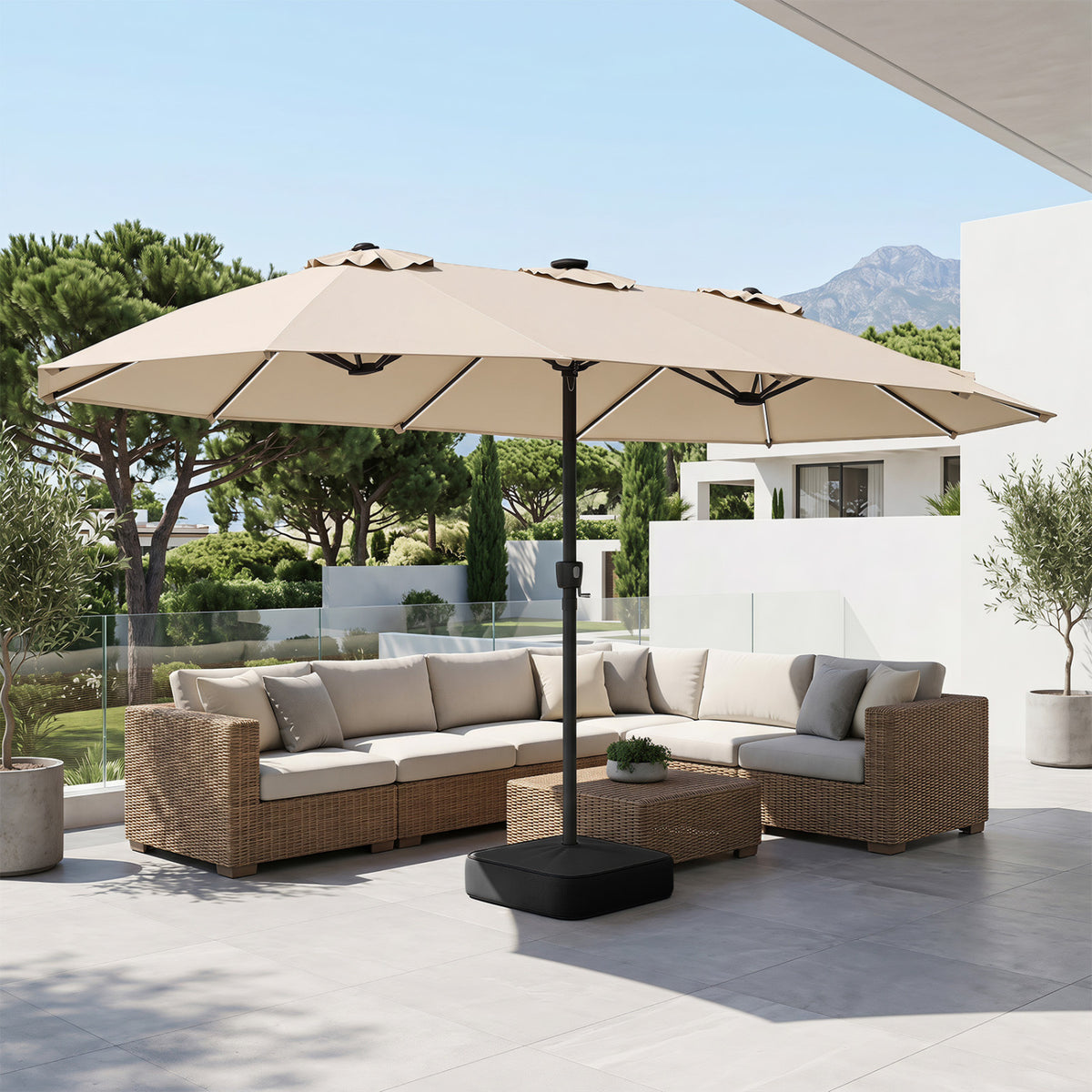 15.5FT Extra-Large Patio Umbrella with Base 12 Reinforced Ribs
