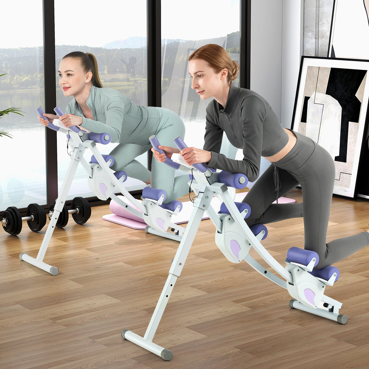 Ab Machine with LCD Monitor & 4 Adjustable Heights - 330 lbs Weights, Purple Variation