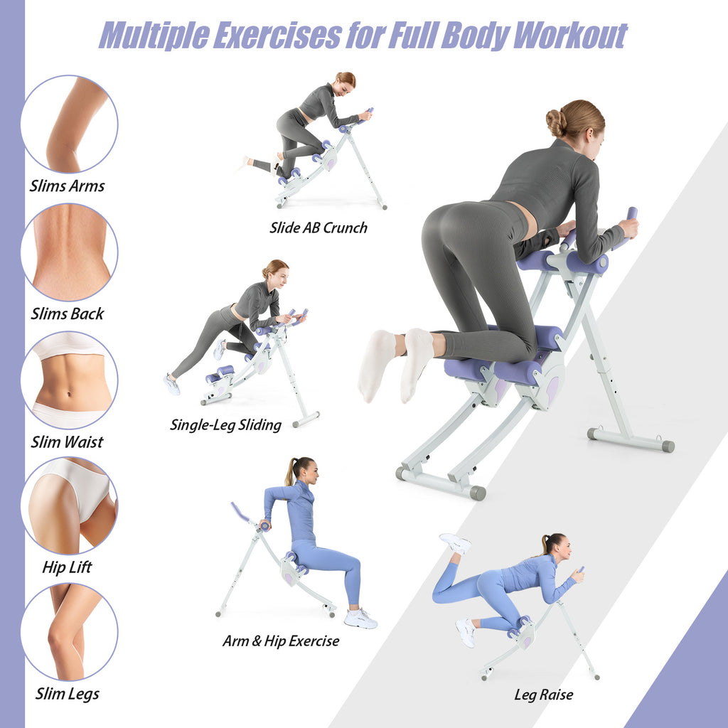 Ab Machine with LCD Monitor & 4 Adjustable Heights - 330 lbs Weights, Purple Variation