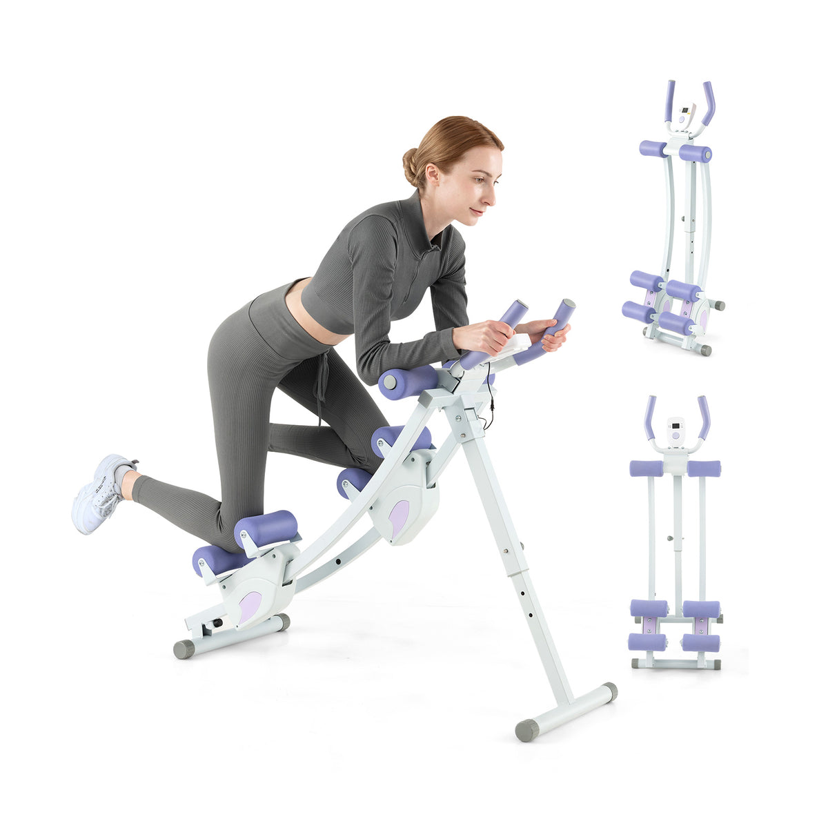 Ab Machine with LCD Monitor & 4 Adjustable Heights - 330 lbs Weights, Purple Variation